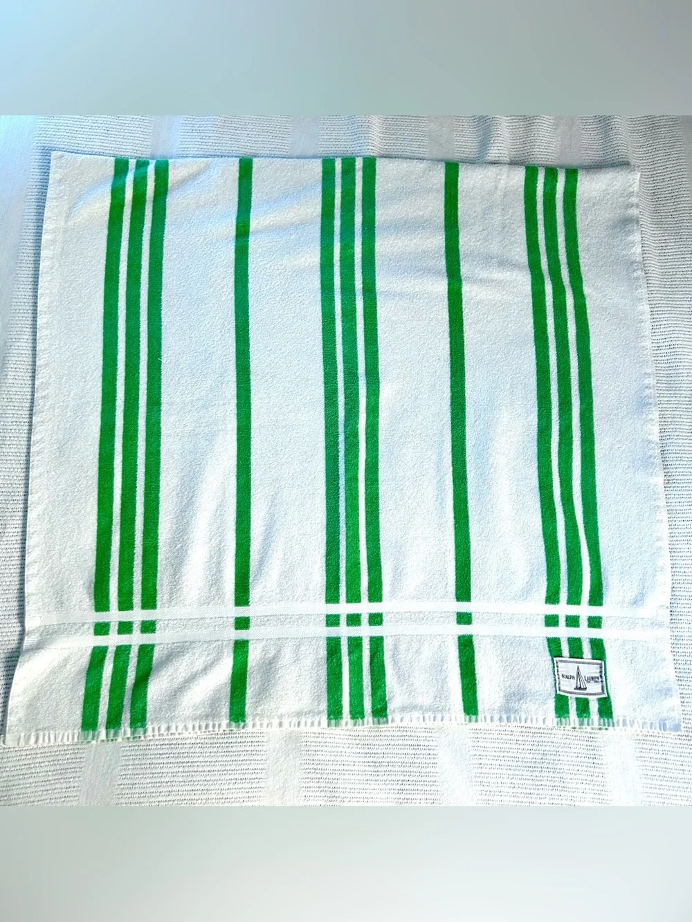 Ralph Lauren Home White Green Stripes Beach Towel